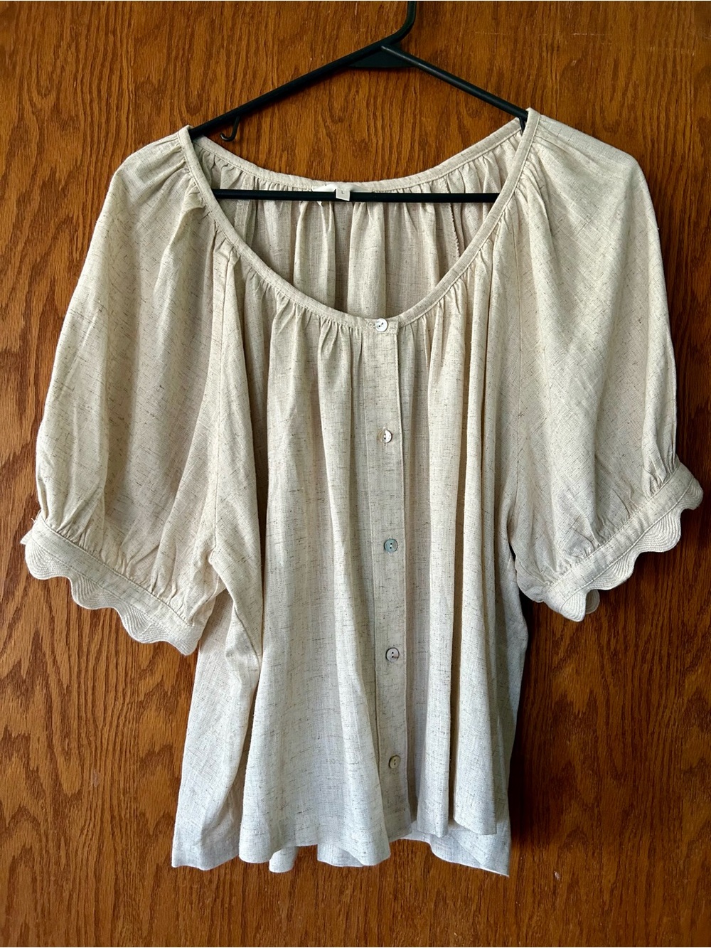 Relaxed Bohemian Button-Front Peasant Blouse